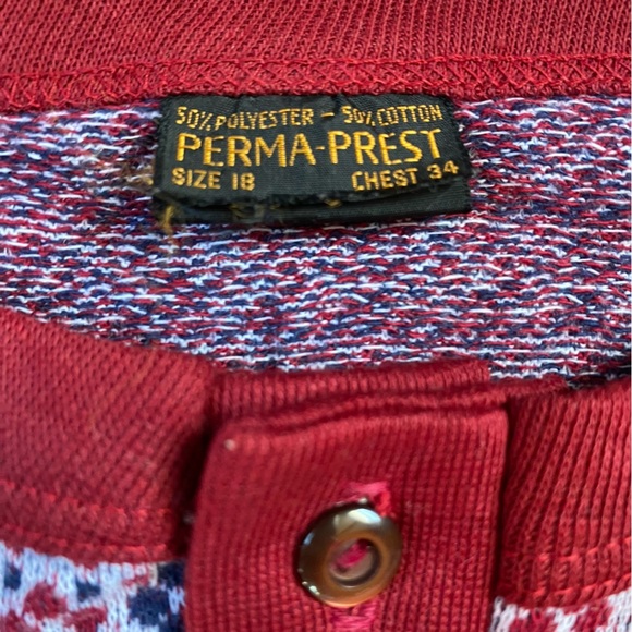 Vintage 70s Permanent-Prest By Sears Floral Knit Button Up Shirt - Picture 6 of 6